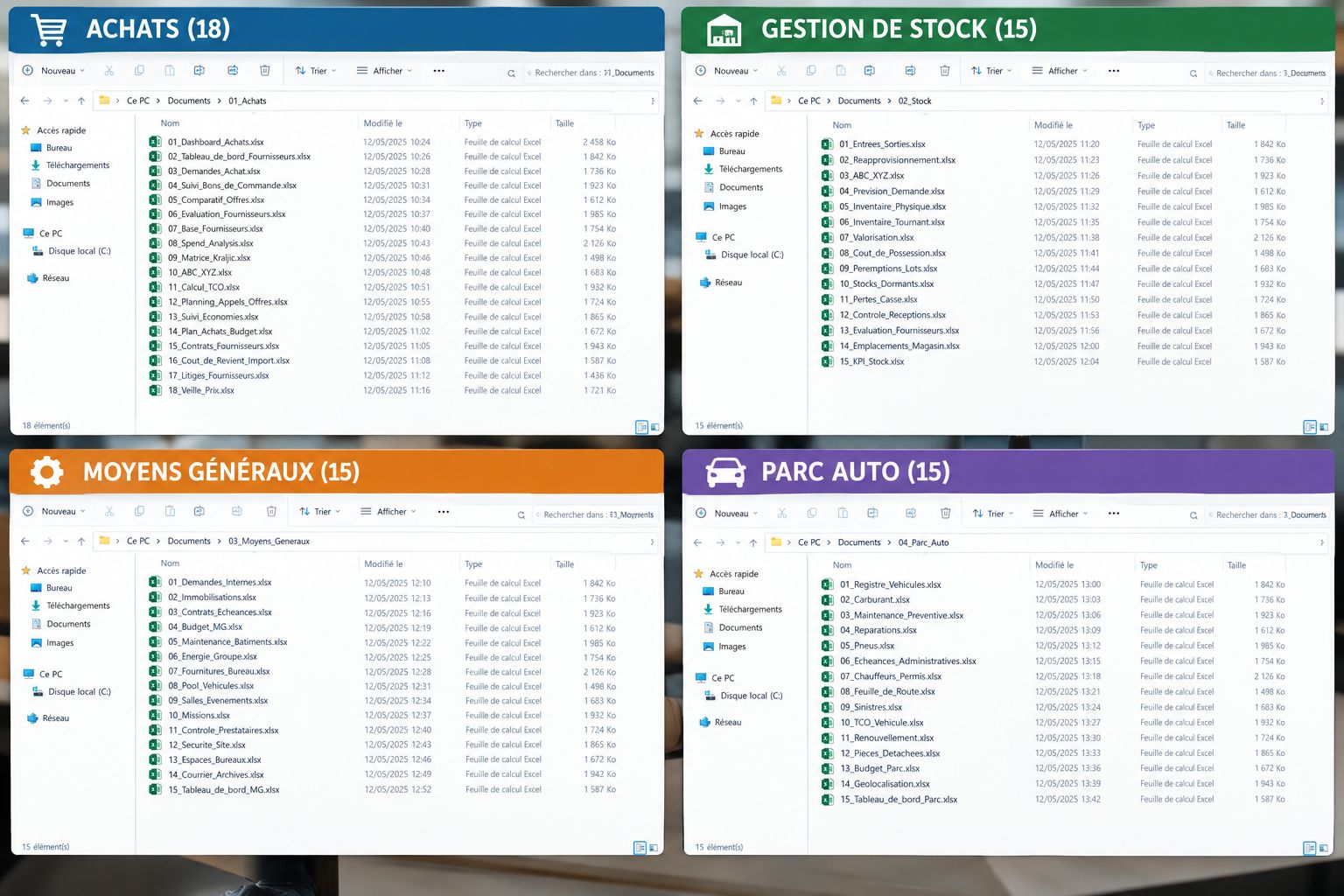PACKS FICHIERS EXCEL LOGISTIQUE