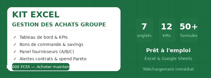 Dashboard Excel — Gestion des Achats