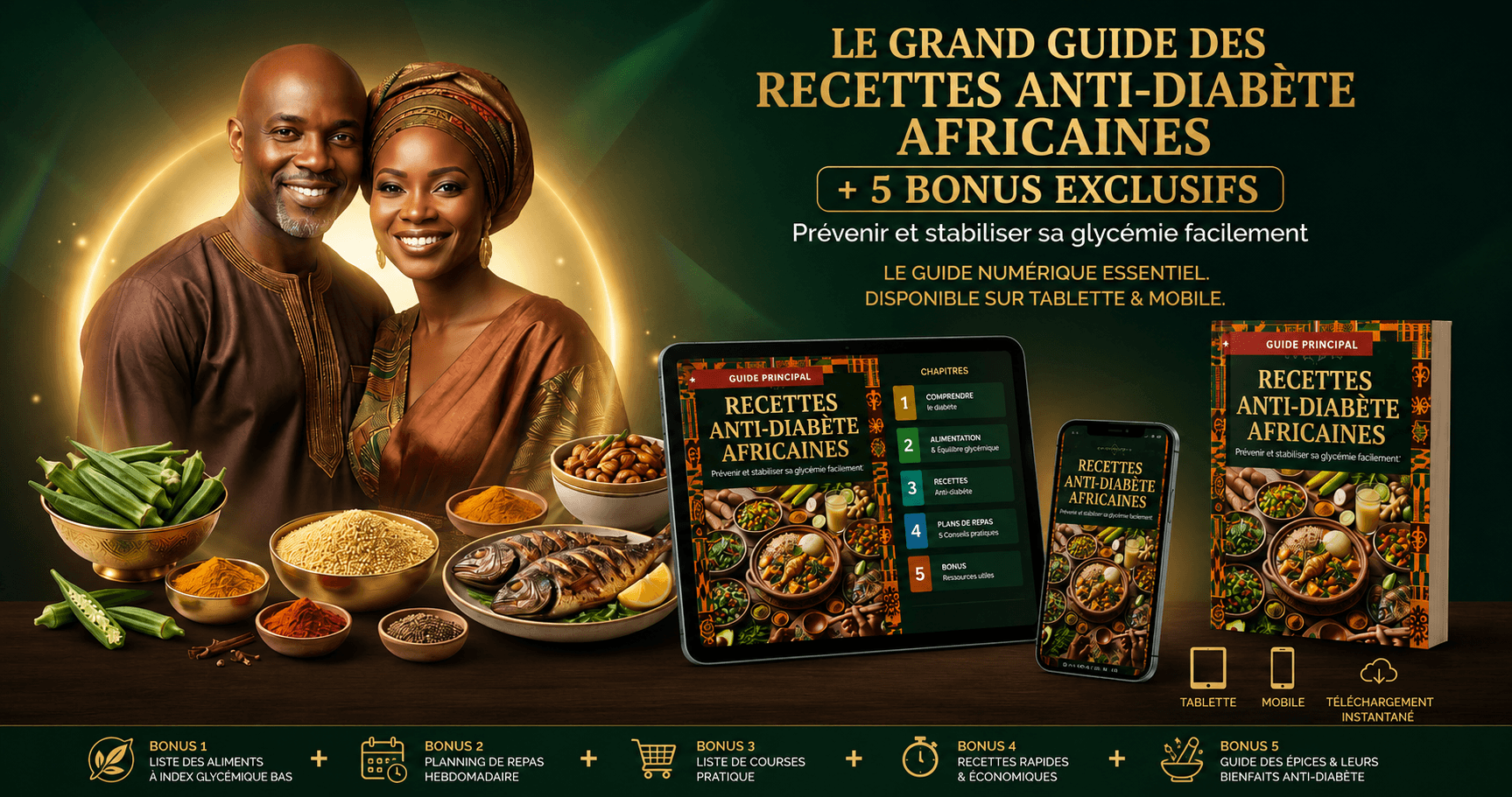 Votre Kit Guides Complet Glycémie Stable 14 Jours™ avec des recettes anti-diabètes africains 👇