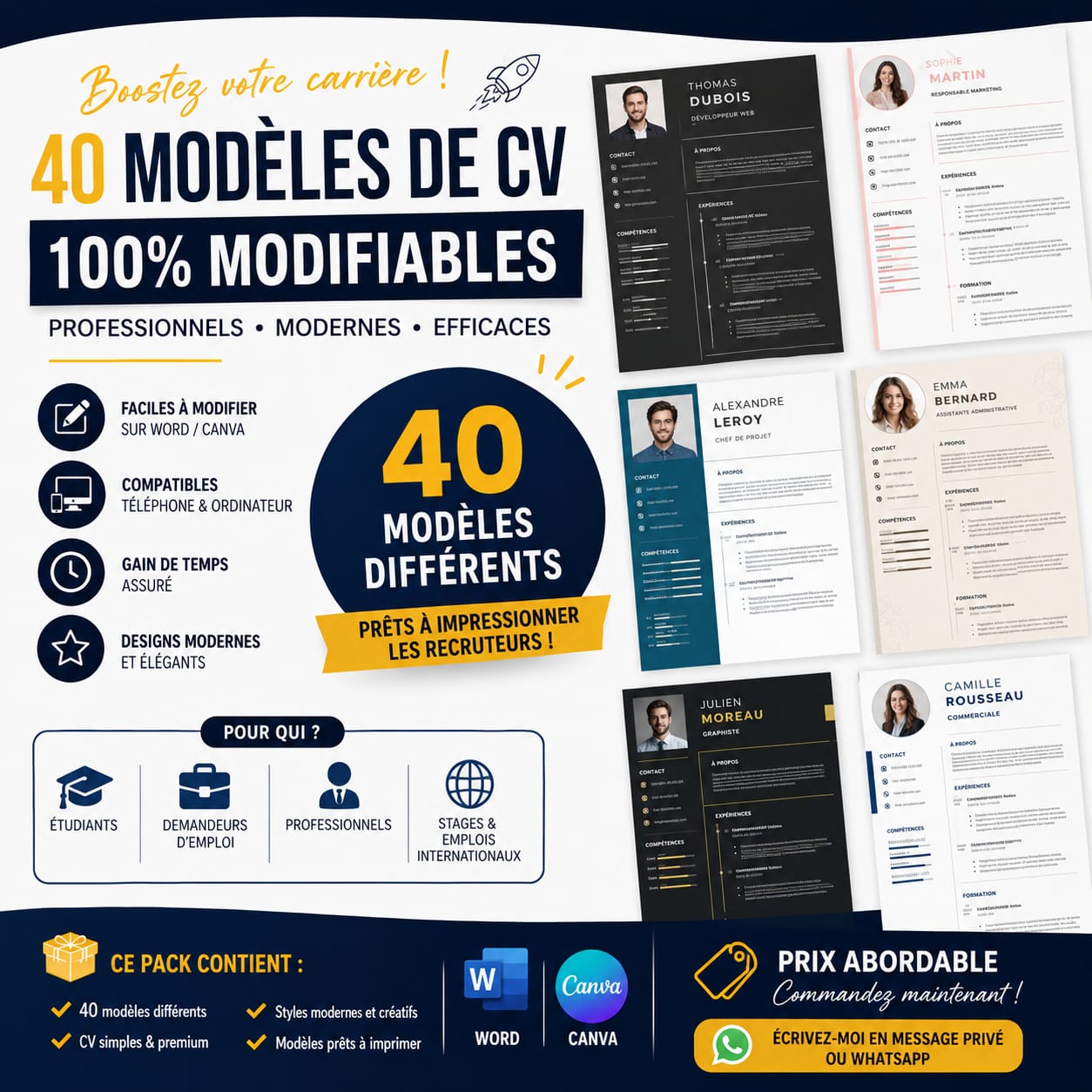 40 Modèles Professionnels de CV Modifiables : Augmentez vos Chances d’Emploi