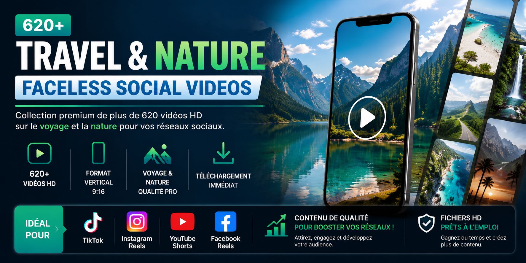 Boostez vos réseaux sans vous filmer : +620 vidéos HD Voyage & Nature