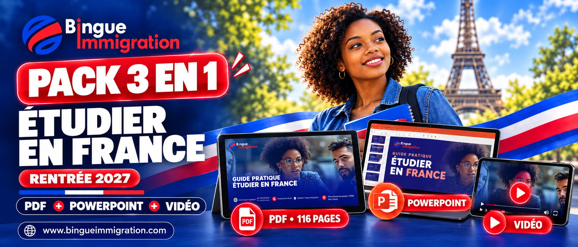 Pack Étudier en France : guide PDF + vidéo + présentation