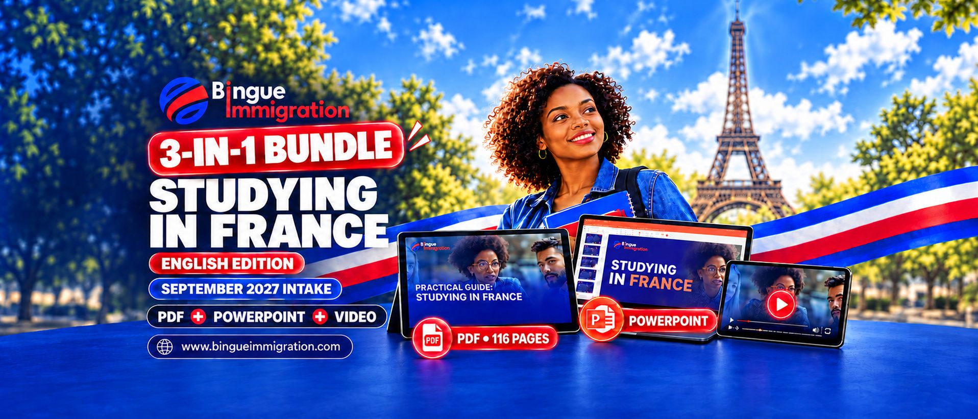 Studying in France 2027 3-in-1 Pack: PDF Guide + Video + Presentation