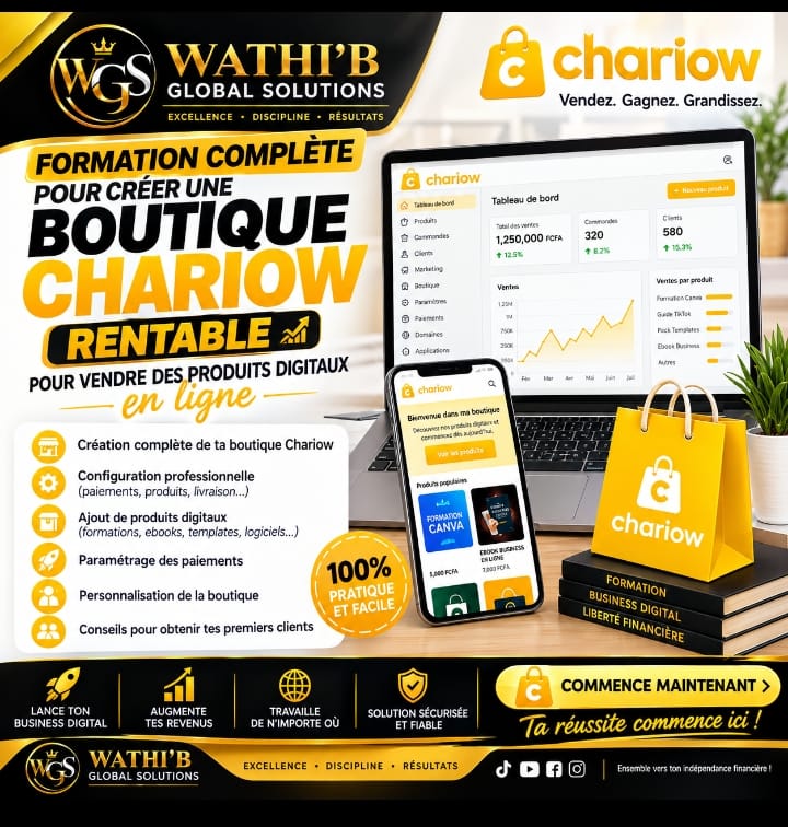 💰 Formation pour créer une Boutique Chariow Rentable pour vendre des produits digitaux en ligne