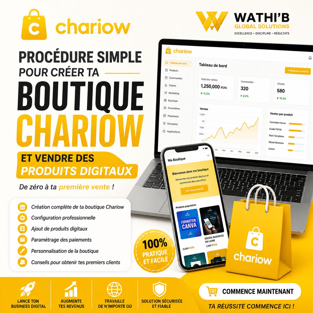 💰 Procédure simple pour Créer une Boutique Chariow Rentable pour vendre des produits digitaux