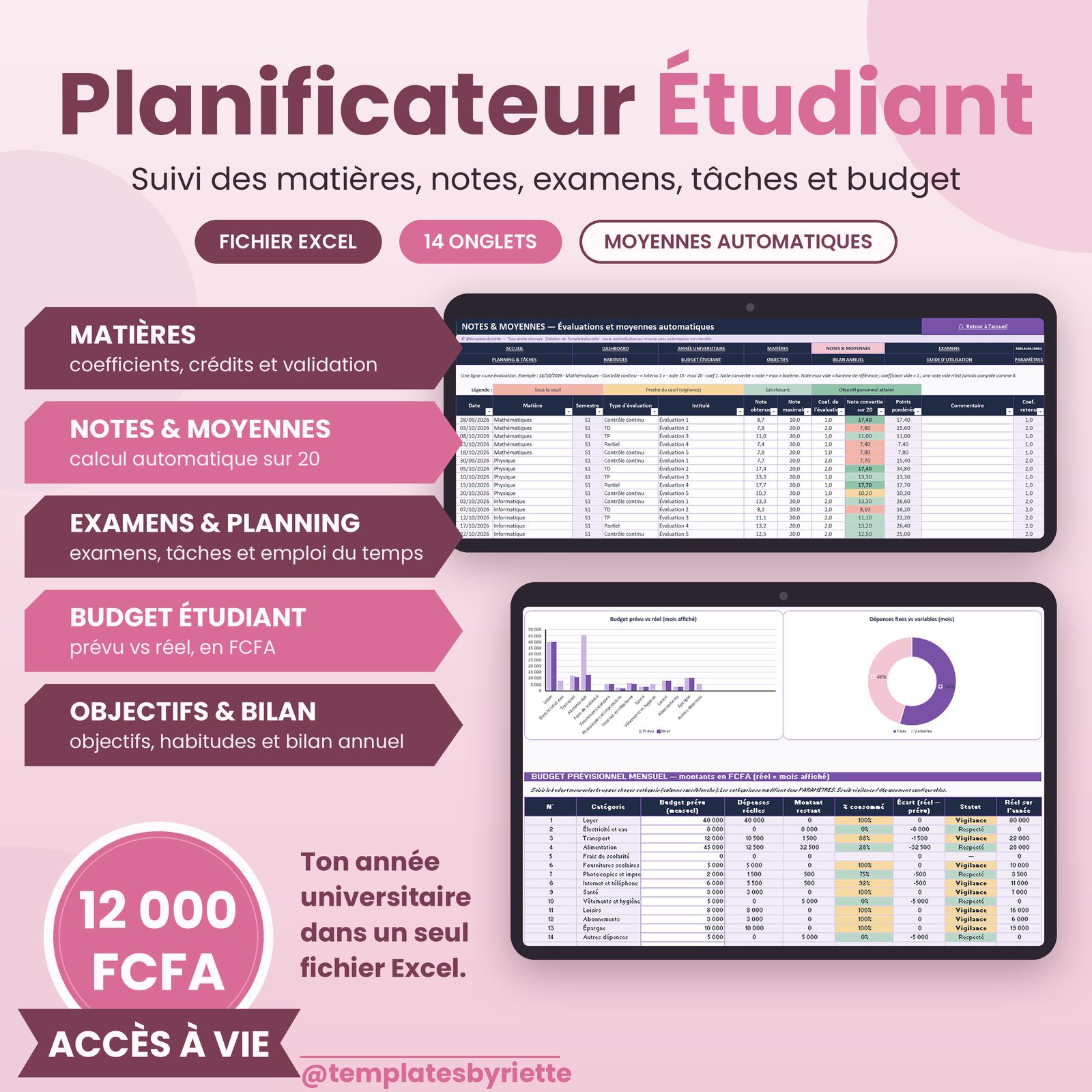 LE PLANNIFICATEUR UNIVERSITAIRE-UN fichier automatique parfait pour ton année scolaire