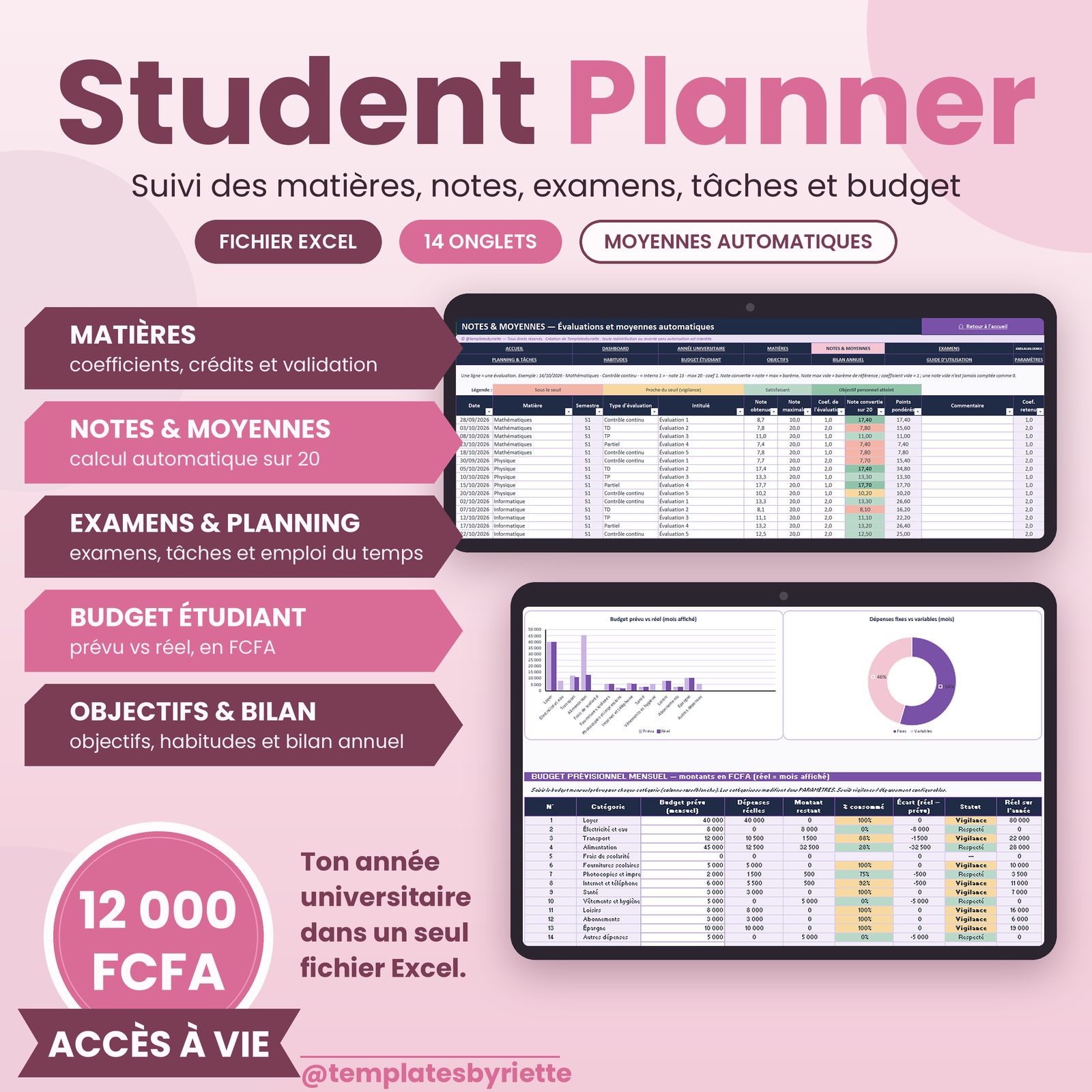 STUDENT PLANNER -UN fichier automatique parfait pour ton année scolaire
