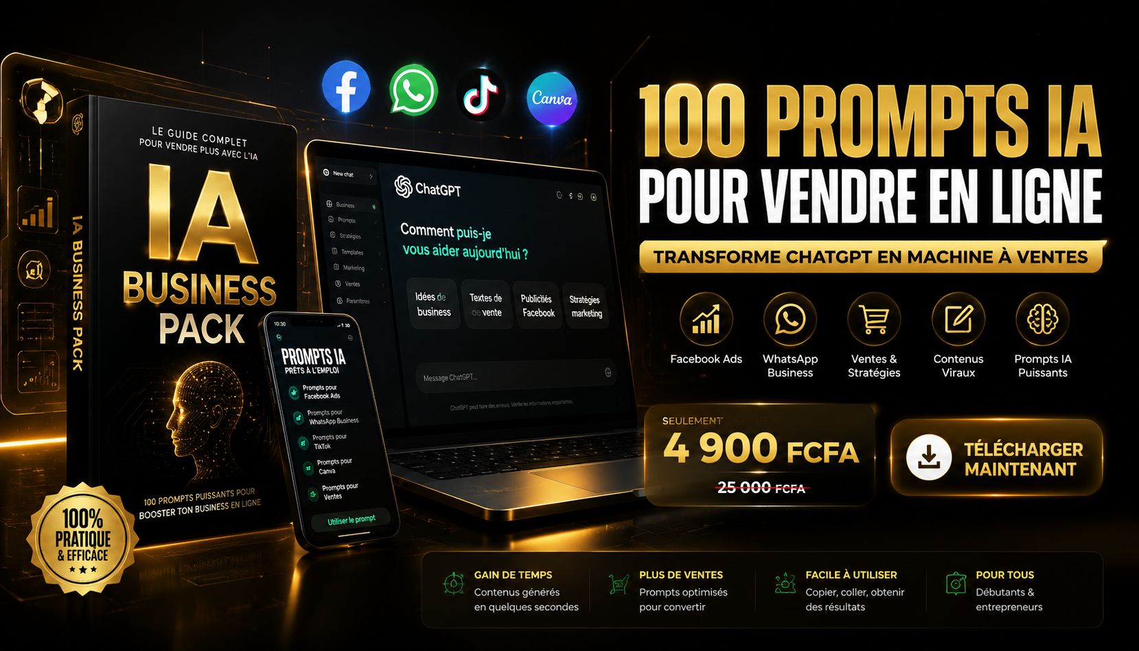 100 Prompts IA Ultra Rentables (IA BUSINESS PACK)