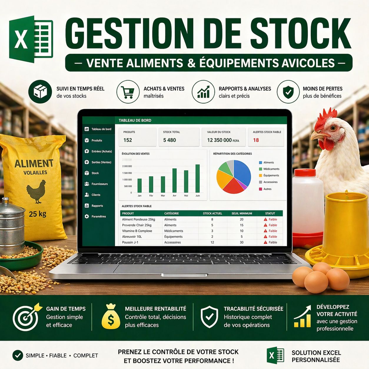 Gestion de Stock — Vente Aliments & Équipements Avicoles