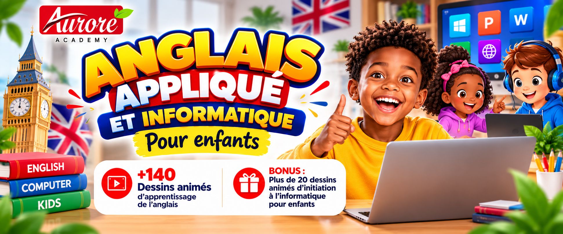 Dessins animés d'apprentissage de l'anglais et informatique pour enfants