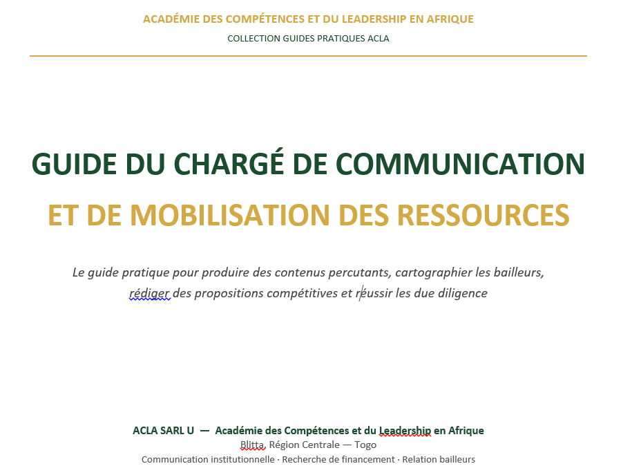 GUIDE DU CHARGE DE COMMUNICATION ET DE MOBILISATION DES RESSOURCES
