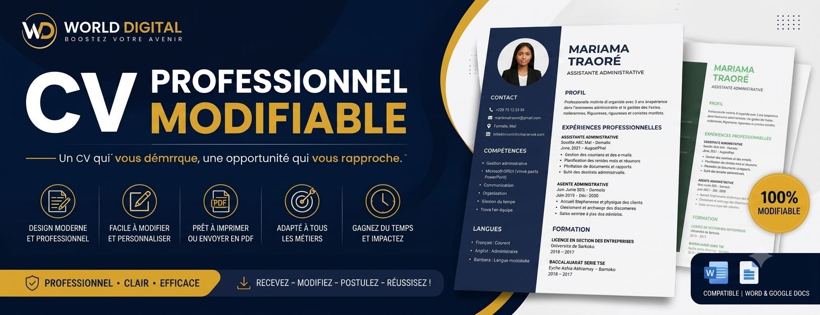 CV Professionnels – Modernes, Élégants et Entièrement Modifiables