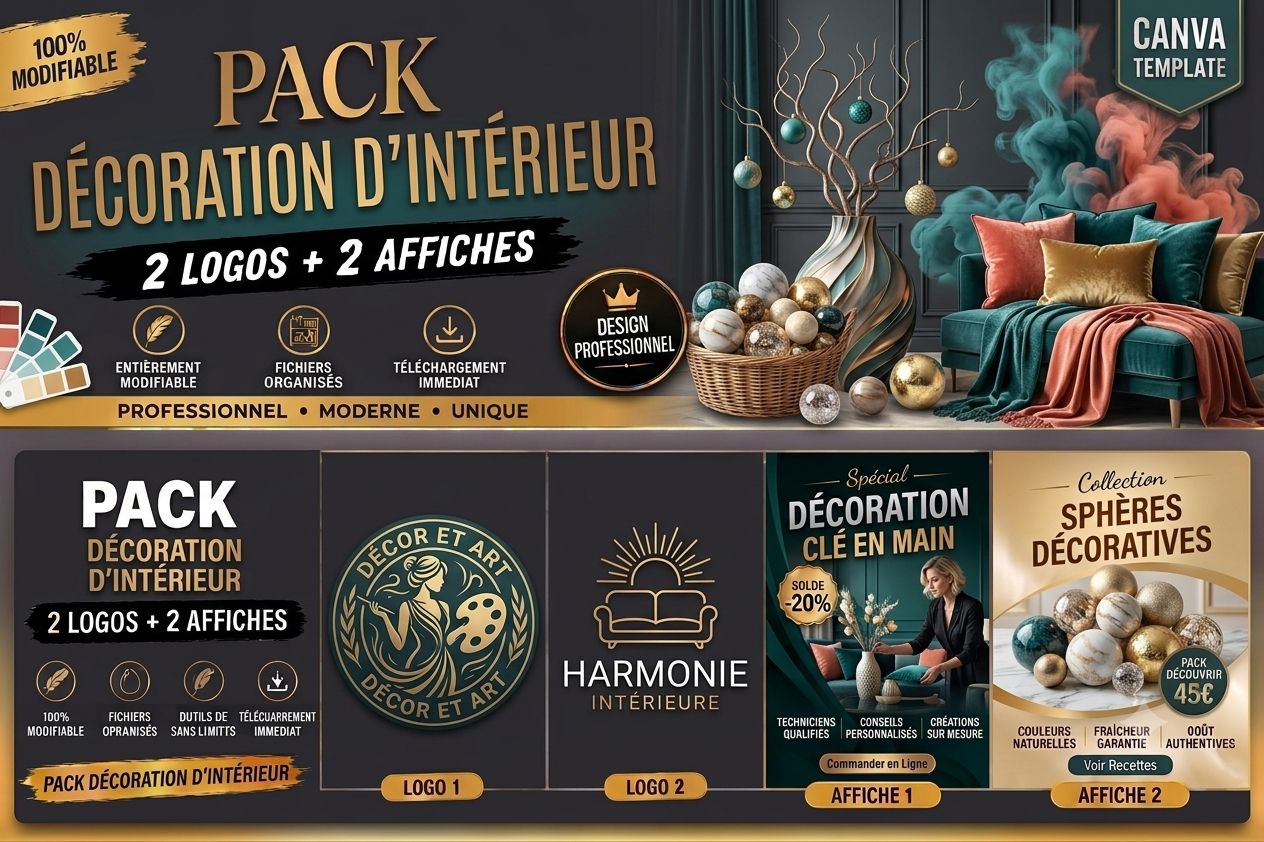 Pack Décoration Professionnel – 2 Logos + 2 Affiches Modifiables