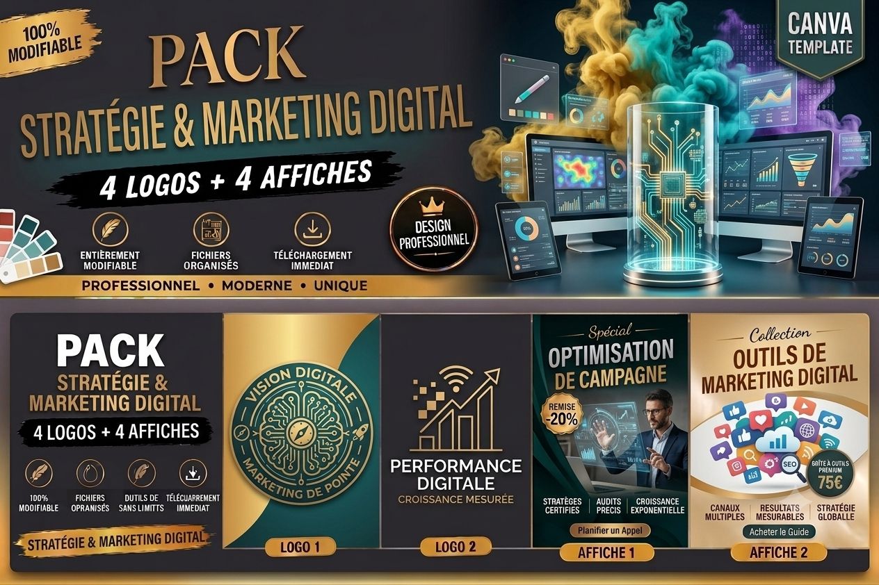 Pack Agence Digitale – 2 Logos + 2 Affiches Modifiables