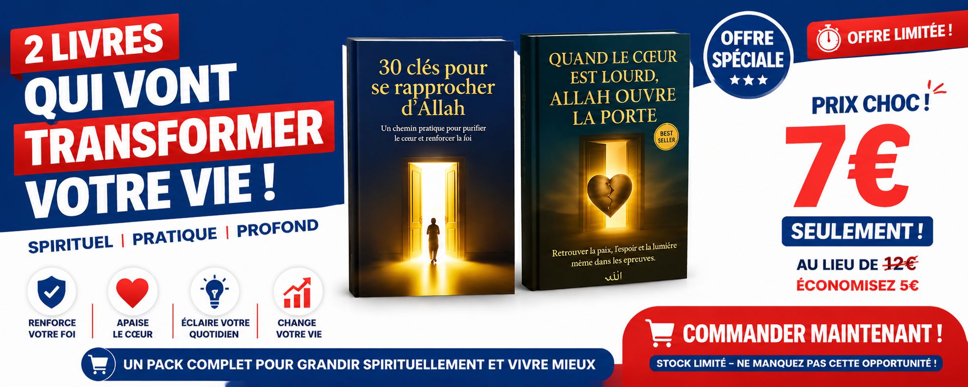 PACK SPIRITUEL: 30 CLÉS POUR SE RAPPROCHER D’ALLAH & QUAND LE CŒUR EST LOURD ALLAH OUVRE LA PORTE