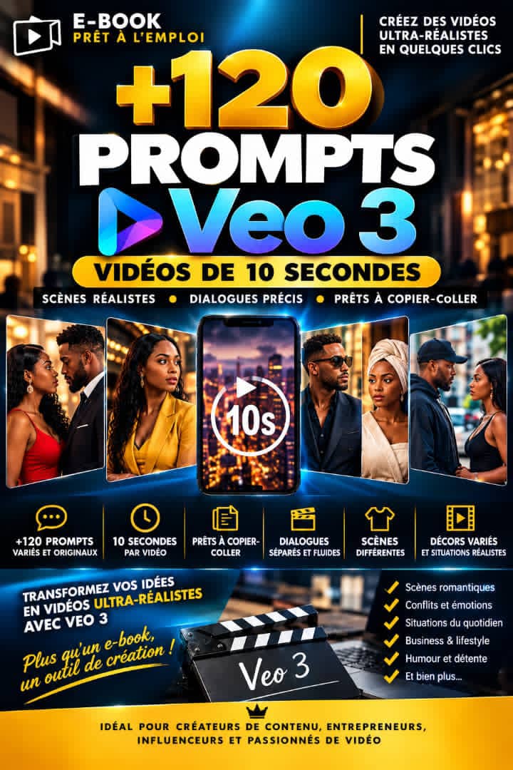 +120 PROMPTS IA OPTIMISÉS VEO3 PRÊT À COPIER-COLLER