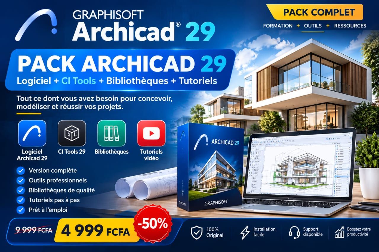 PACK ARCHICAD 29 – Logiciel + CI Tools + Bibliothèques + Tutoriels