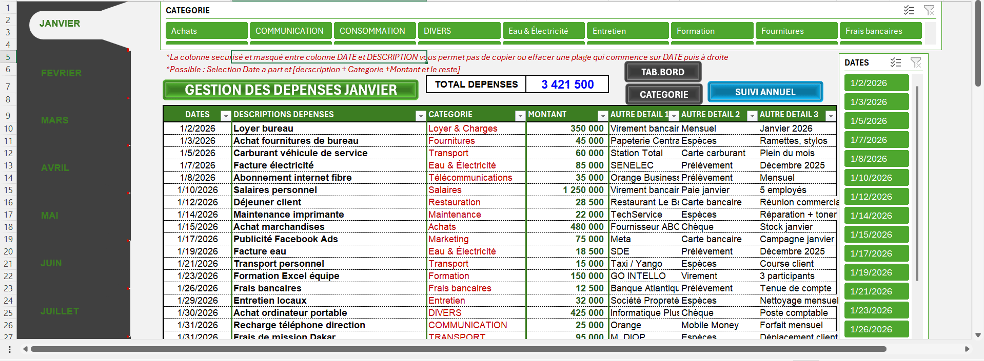 Fichier Excel de Gestion des Dépenses Automatisé
