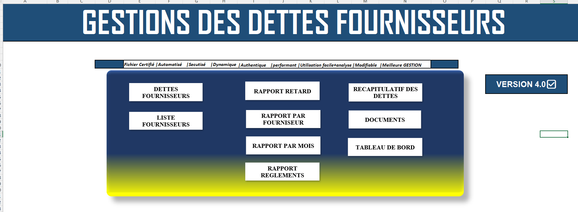 FICHIER EXCEL DE GESTION DES DETTES FOURNISSEURS AUTOMATIQUE