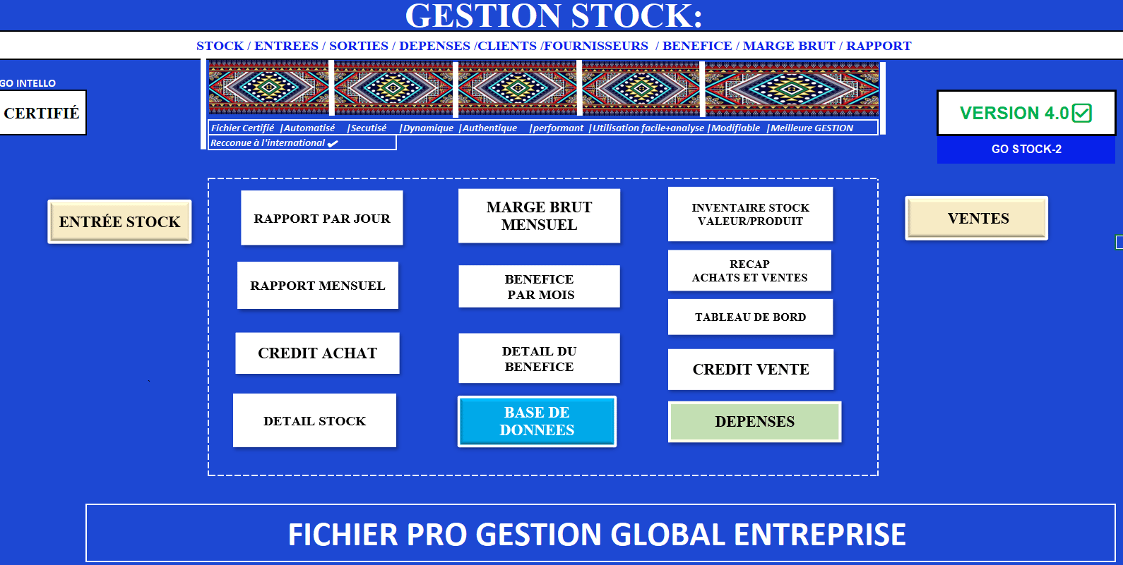 FICHIER EXCEL DE GESTION STOCK, ACHATS, VENTES AUTOMATIQUE - TYPE 1