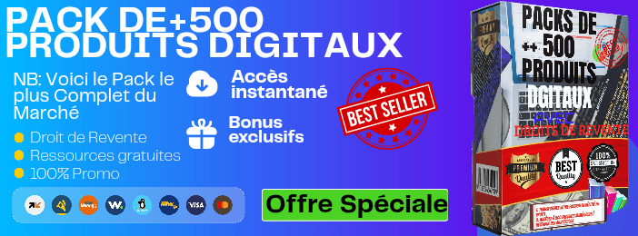 PACK DE 500 PRODUITS DIGITAUX AVEC DROIT DE REVENTE