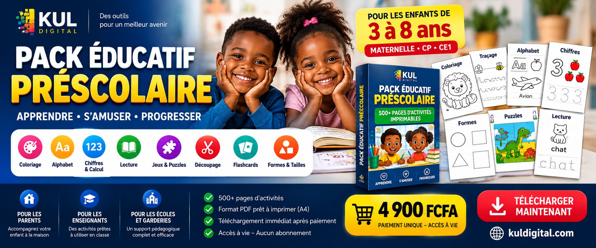 🎨 Pack Éducatif Préscolaire — 500+ Activités Imprimables pour Enfants 3 à 8 ans