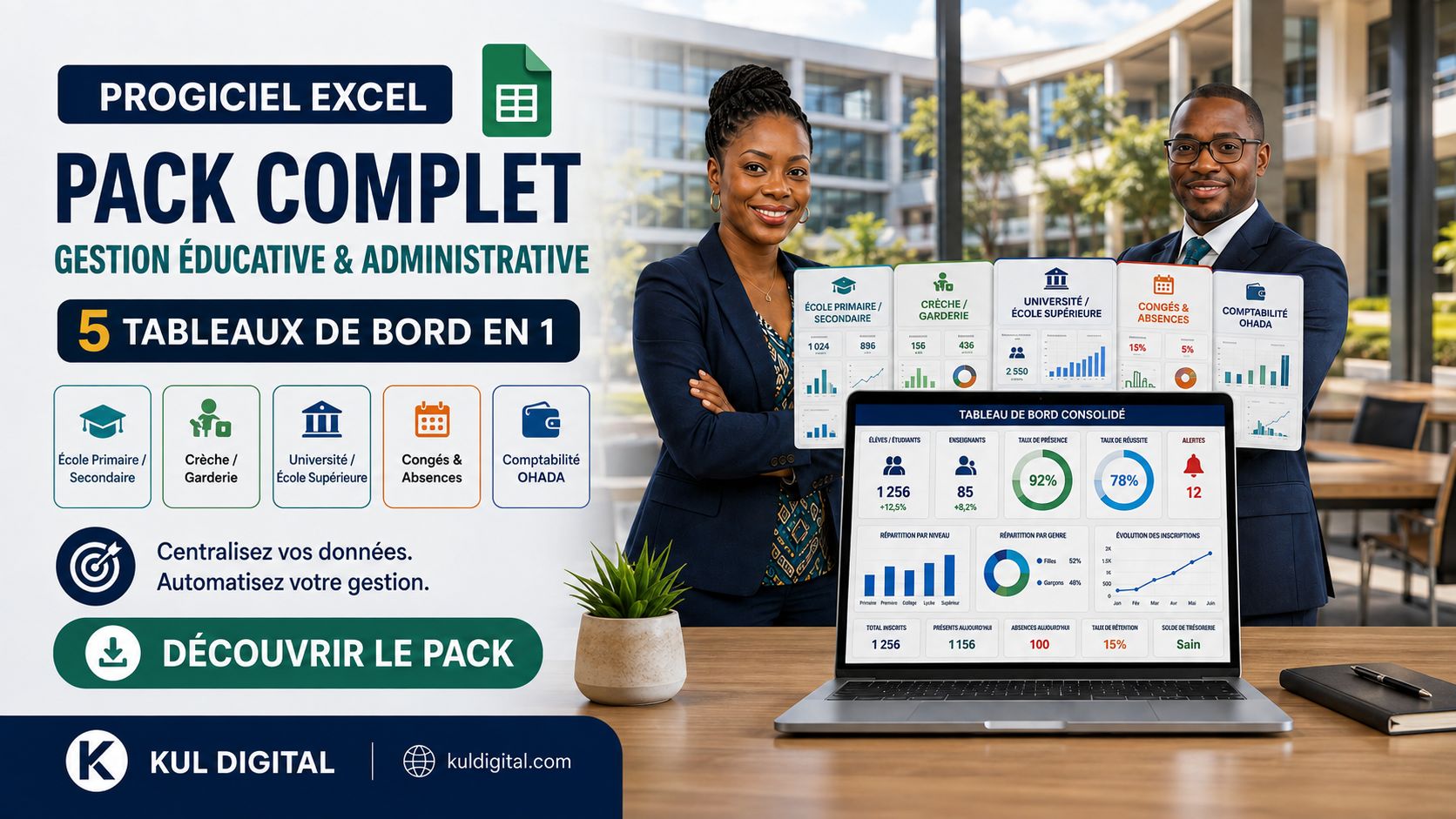 PROGICIEL EXCEL — PACK COMPLET GESTION ÉDUCATIVE & ADMINISTRATIVE