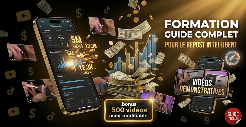 Pack Repost Amélioré Complet — 500 Vidéos Modifiables + 2 Tutoriels + Guide Complet