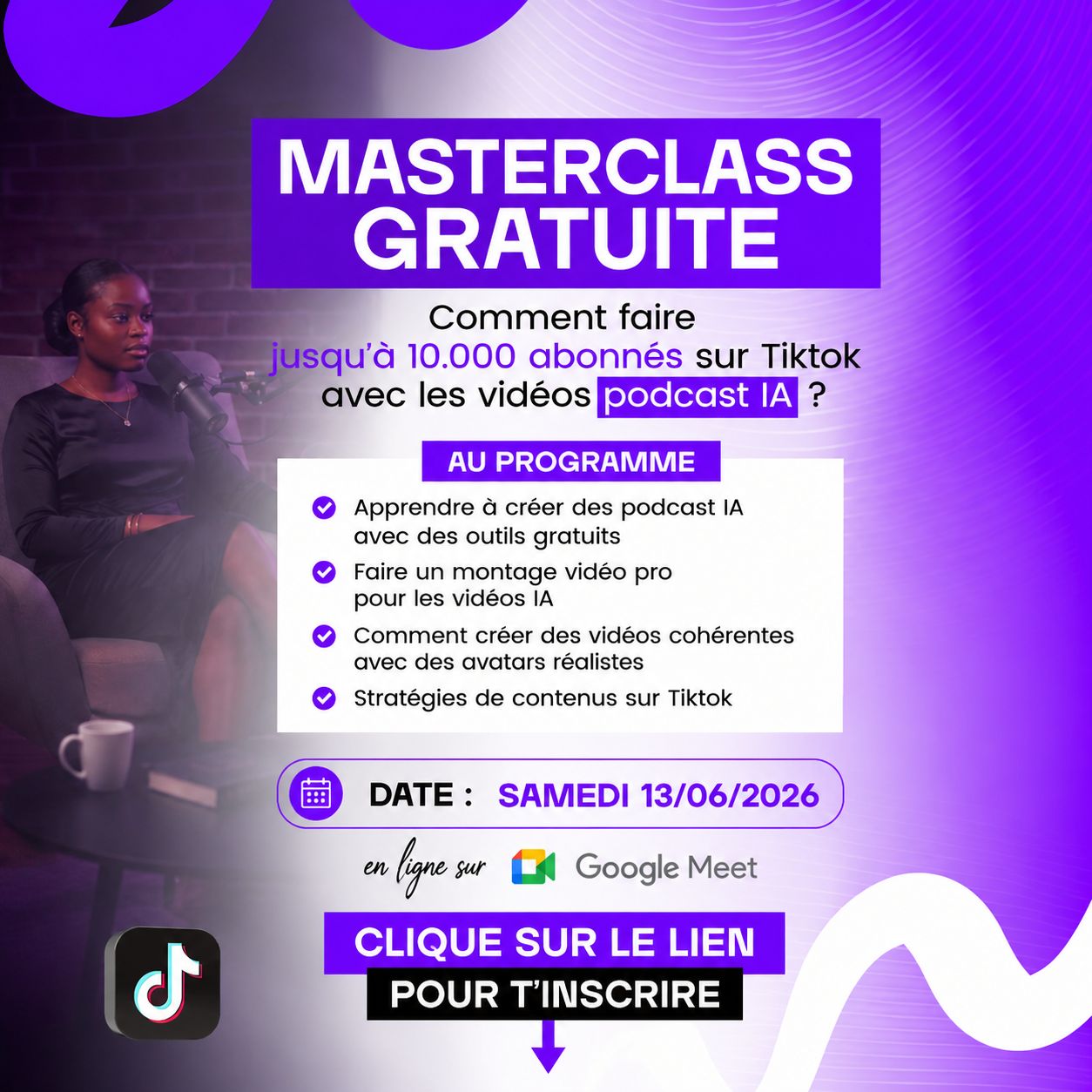 Comment faire jusqu'à 10.000 abonnés sur Tiktok avec les vidéos podcast IA.