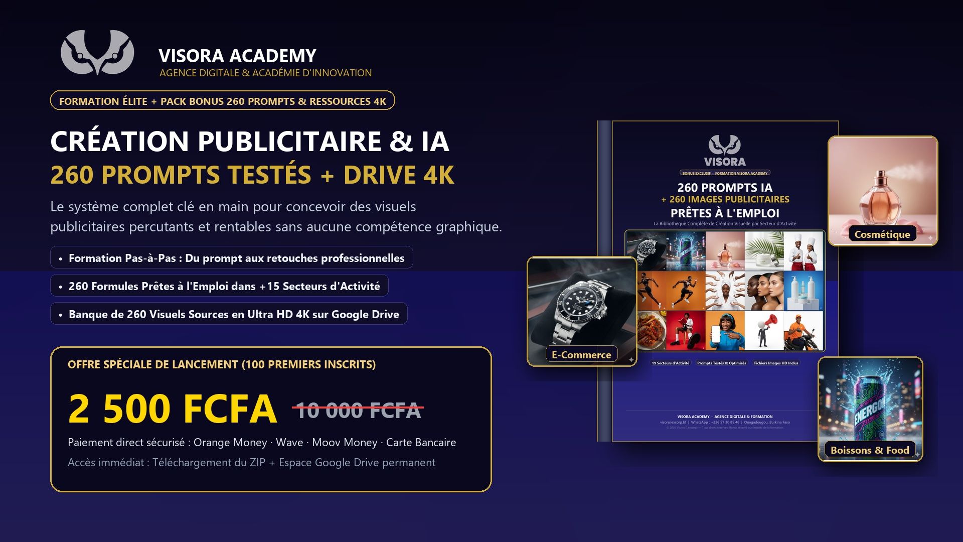 Pack Ultime Visora : Formation IA & Création Publicitaire + 260 Prompts HD
