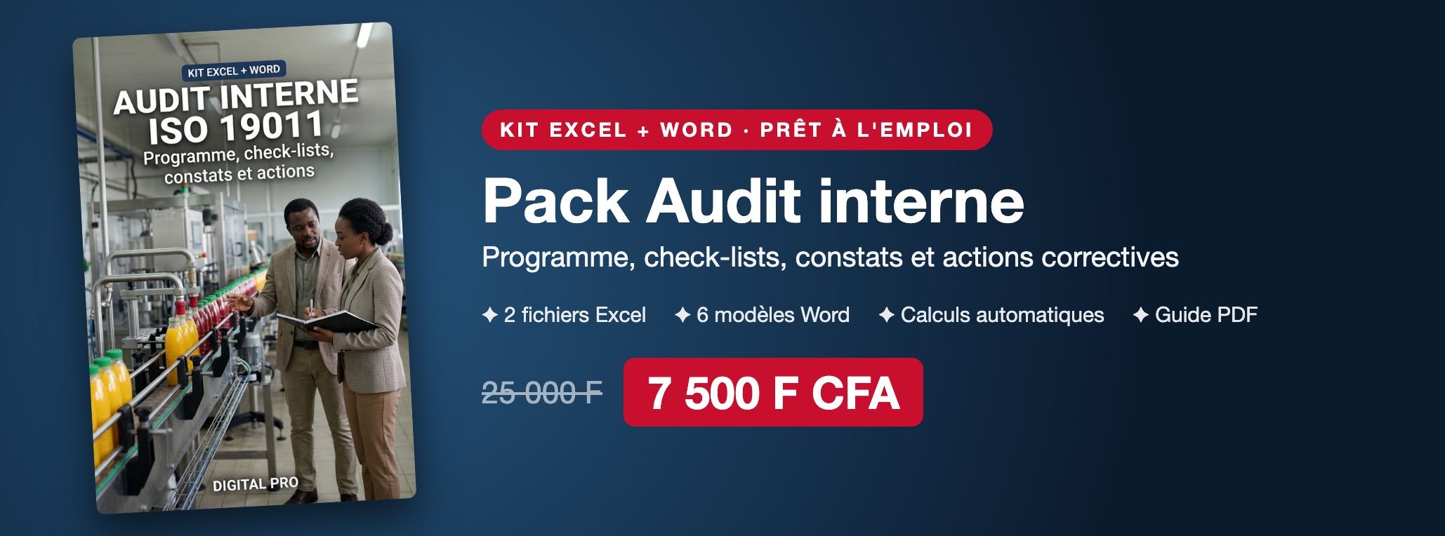 Pack Audit interne ISO 19011 : programme, check-lists, constats et actions sur Excel