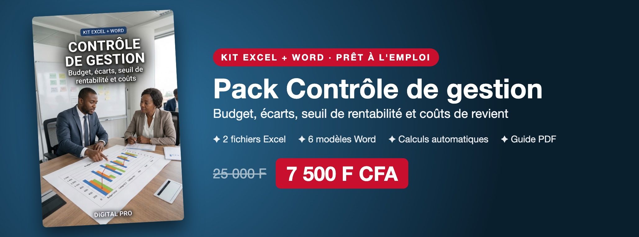 Pack Contrôle de gestion : budget, écarts, seuil de rentabilité et coûts de revient sur Excel
