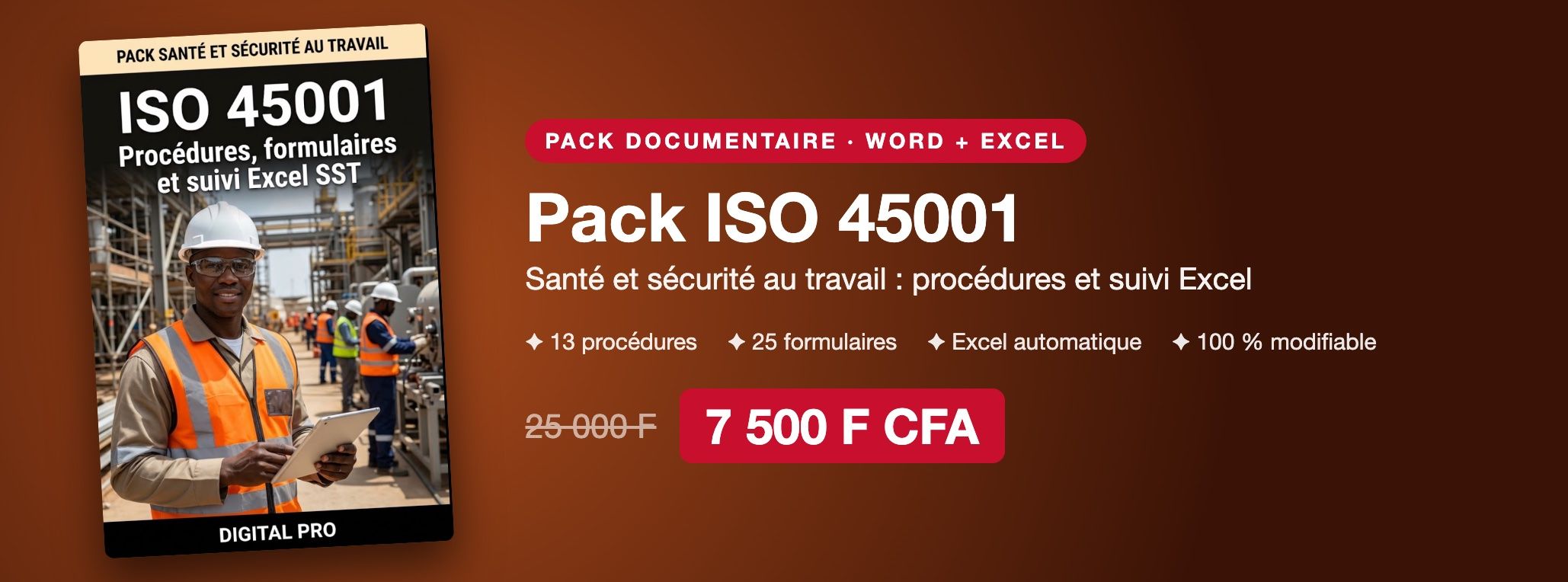 Pack ISO 45001 : santé et sécurité au travail, procédures, formulaires et suivi Excel