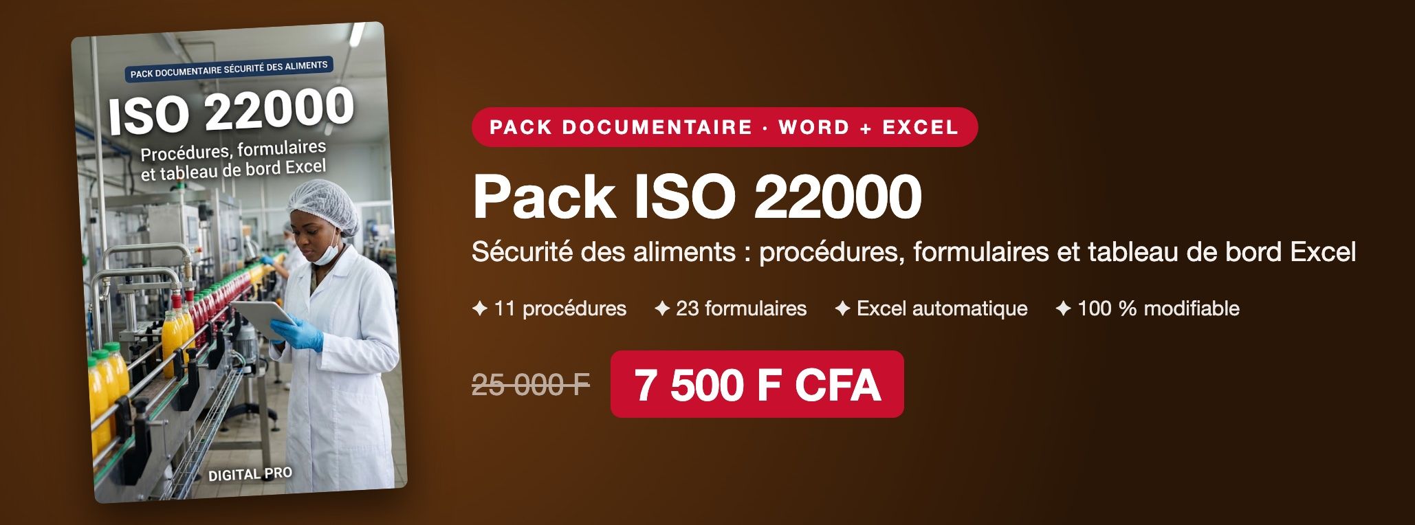Pack ISO 22000 : procédures, formulaires et tableau de bord Excel pour la sécurité des aliments