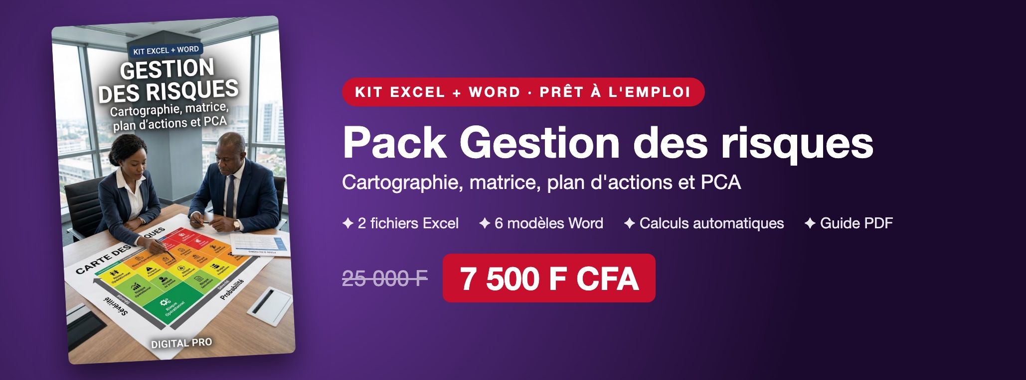 Pack Gestion des risques : cartographie, matrice, plan d'actions et PCA sur Excel