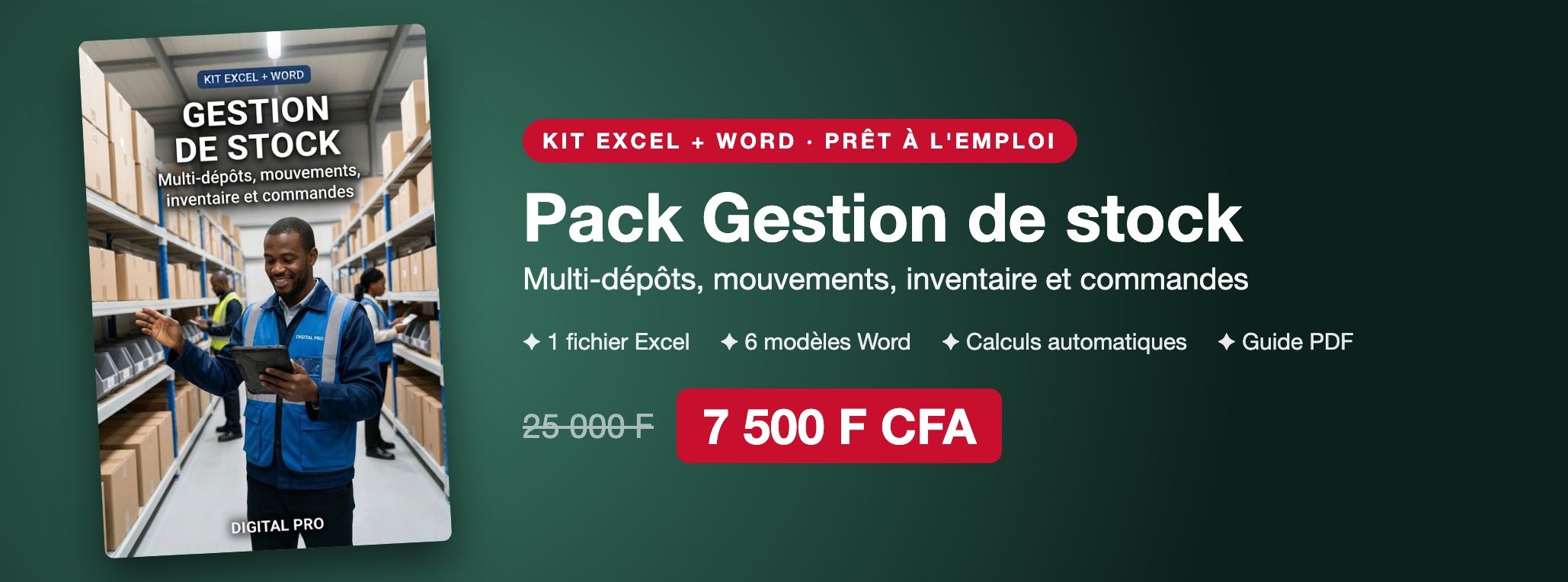 Pack Gestion de stock : multi-dépôts, mouvements, inventaire et commandes sur Excel