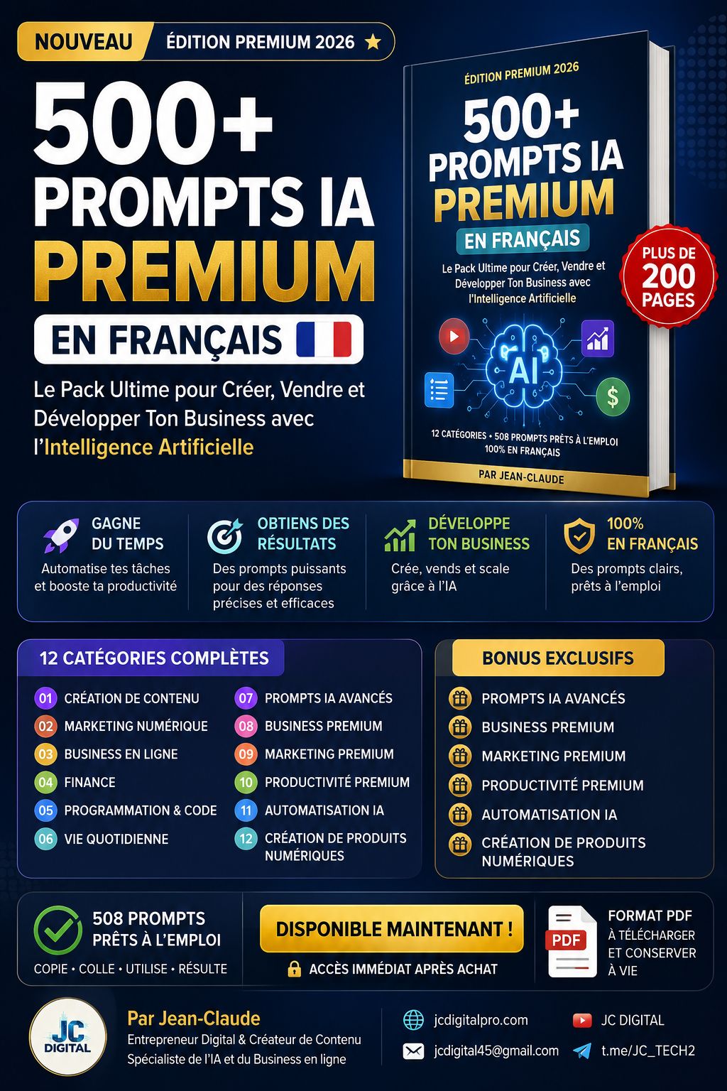 500 Prompts IA Premium en Français – Le Pack Ultime pour Créer, Vendre et Développer Ton Business