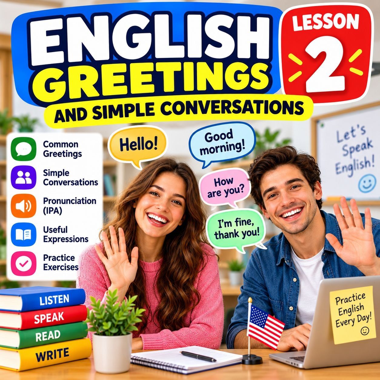 📚 LESSON 2: ENGLISH GREETINGS AND SIMPLE CONVERSATIONS | Learn English for Beginners (A1)