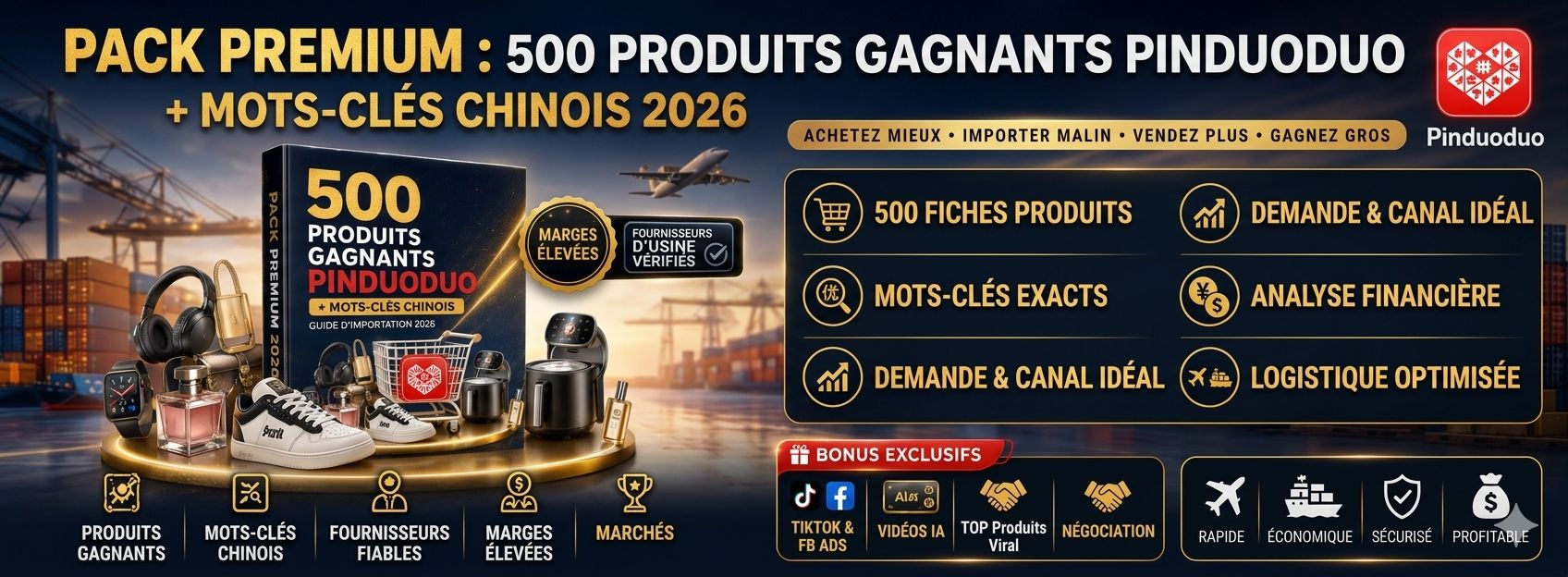 📘 Pack Premium : 500 Produits Gagnants Pinduoduo + Mots-clés Chinois (Guide d'Importation 2026)