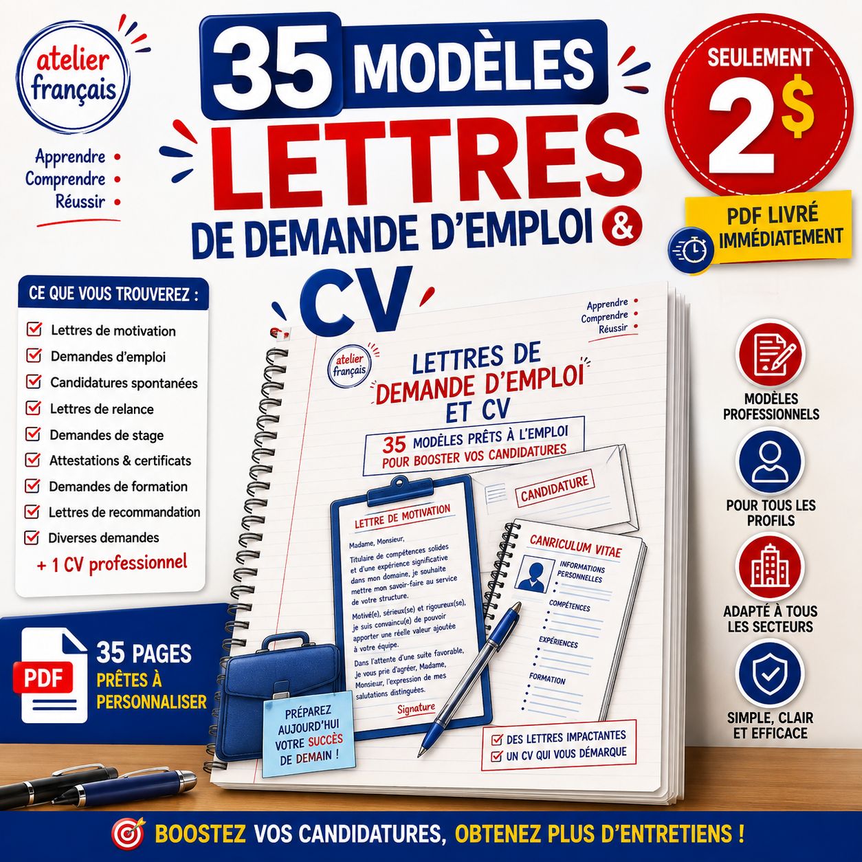 35 MODÈLES DE LETTRES DE DEMANDE D’EMPLOI + CV