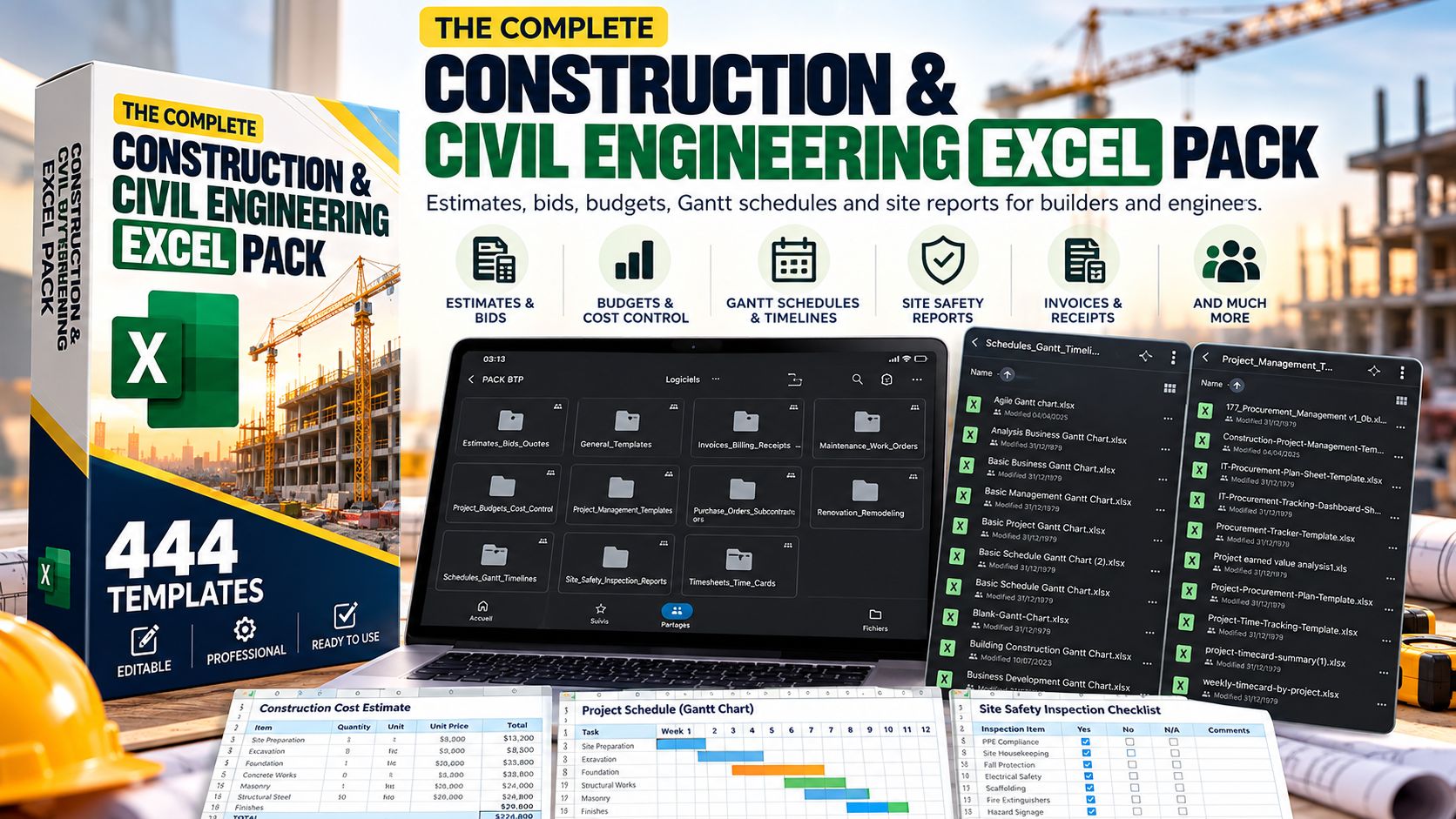 The Complete Construction & Civil Engineering Excel Toolkit — 444 Templates