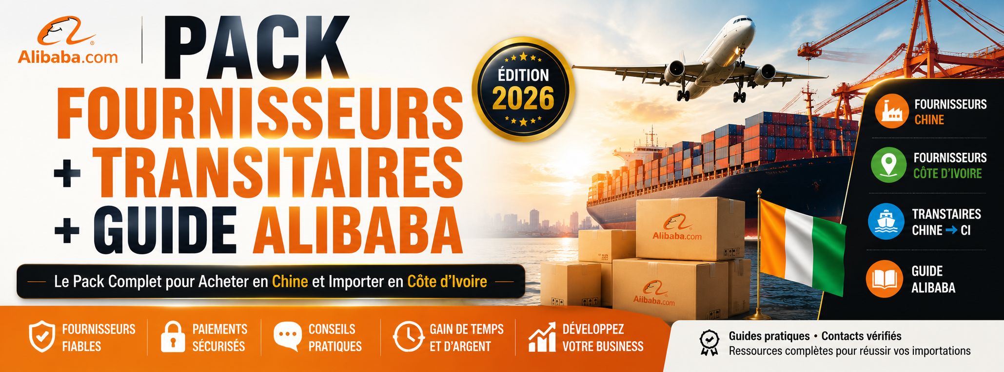 📦 PACK FOURNISSEURS + TRANSITAIRES + GUIDE ALIBABA