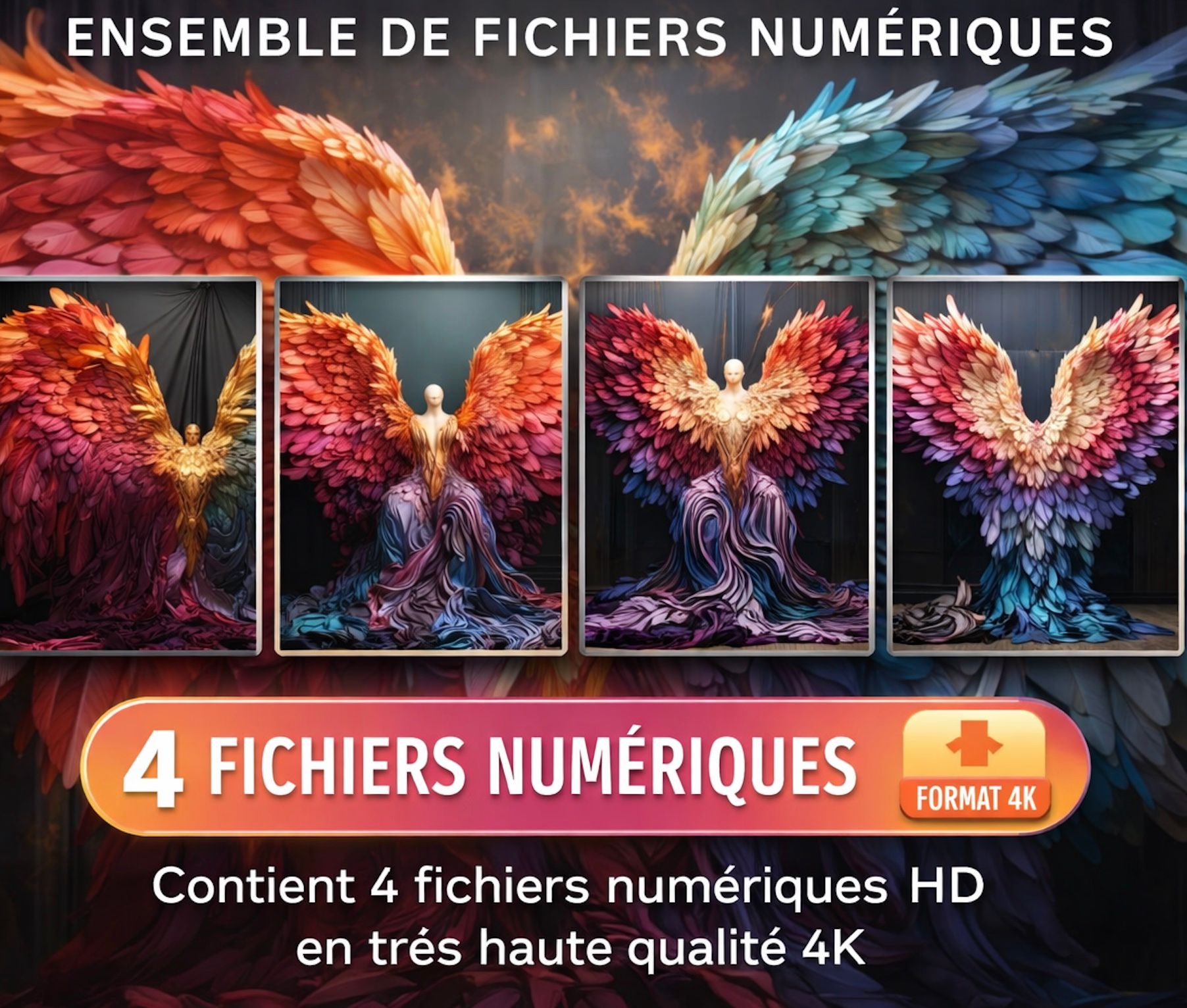 Toiles de fond et superpositions de plumes d'ailes pour studio
