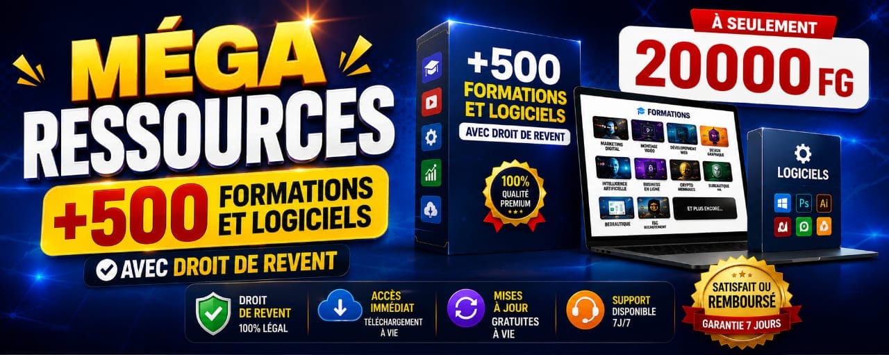 Pack Ultime : +500 Formations, 100 Logiciels & Kits Business – Droit de Revente Inclus
