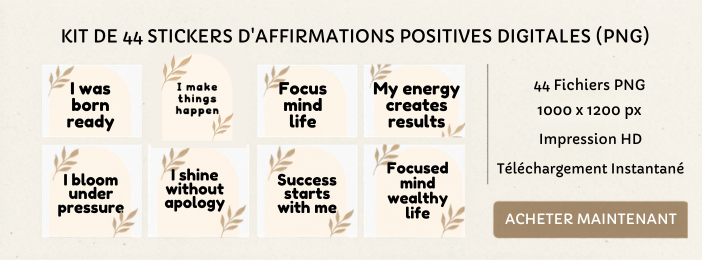 44 Stickers d'Affirmations Positives Digitales | PNG Haute Résolution | Journaling & Planification