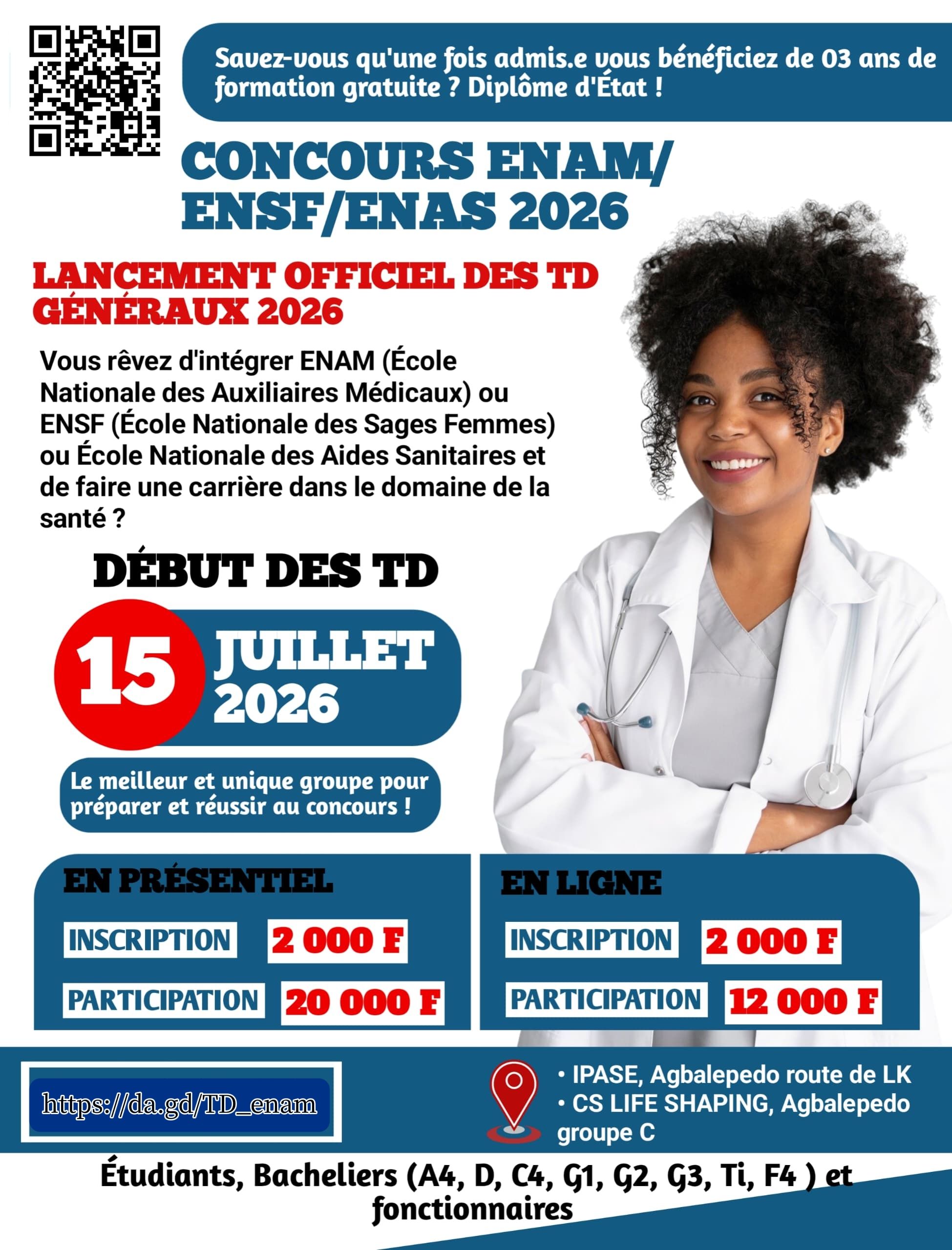 Réservez votre place: Préinscription TD ENAM ENSF ENAS à Lomé – Accès garanti