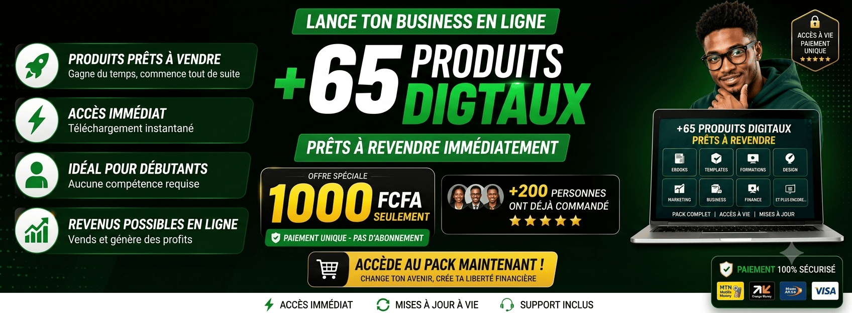 Pack Premium: Gagnez 300 000 FCFA/mois grâce à +65 produits numériques prêts à revendre