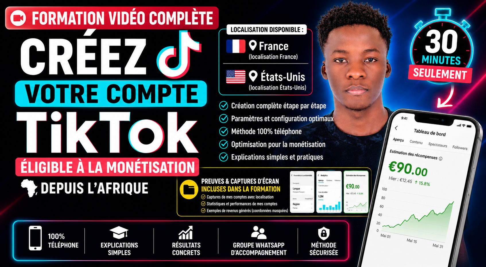 Créez un compte TikTok éligible à la monétisation avec la localisation Française depuis l'Afrique