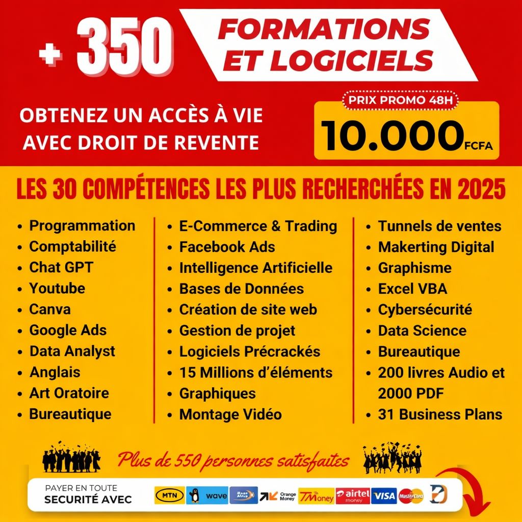 +350 Formations et Logiciels avec droit de revente