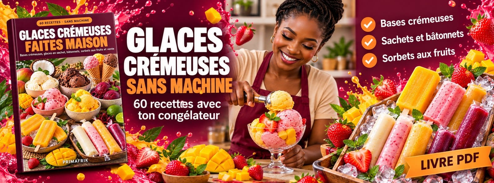Glaces crémeuses faites maison sans machine : 60 recettes (sachets, bâtonnets, sorbets)